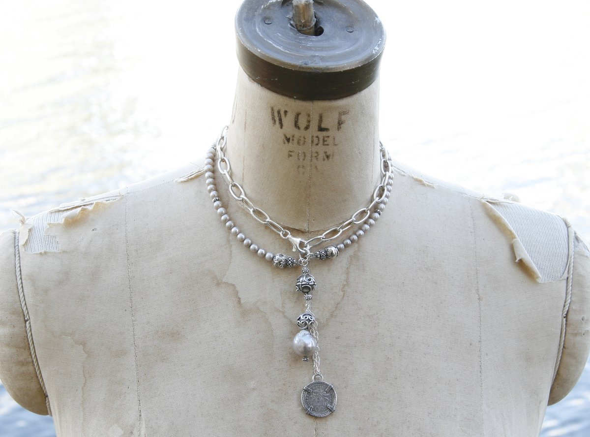 Pearl, Chain and Antique Coin