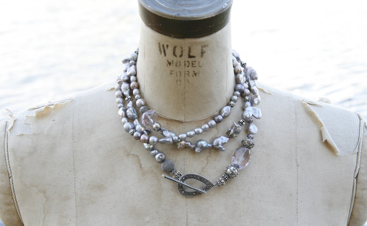 Triple Wrap Grey Pearl Necklace