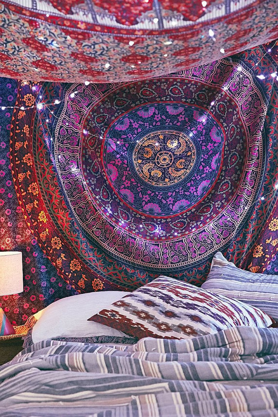 Image of Violet Mandala Wall Hanging Tapestry Ethnic Bedspread Beach Throw