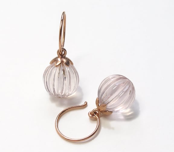 Image of Lotus Fluted Gemstone Earrings Amethyst, Prasiolite, Rose Quartz
