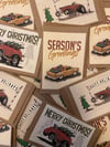Individual Hotrod Christmas greetings card - Anglia Gasser, Kustom Ranchero and Drag Roadster