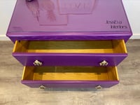 Image 10 of Vintage Harris Lebus CHEST OF DRAWERS painted in bright purple with glass top