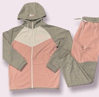 Image 1 of Tri-color Tech Fleece Sweat-Suit (Pink/Gray/White)