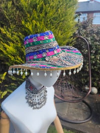 Image 12 of Dolly cowboy hat - recycled sari fabric green pink blue