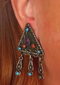 Image 2 of Sterling Multiple stone groovy earrings 