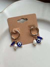 Image 1 of Beaded 18k Gold Plated Evil Eye Huggies