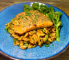 Harissa Salmon Smokey Orzo
