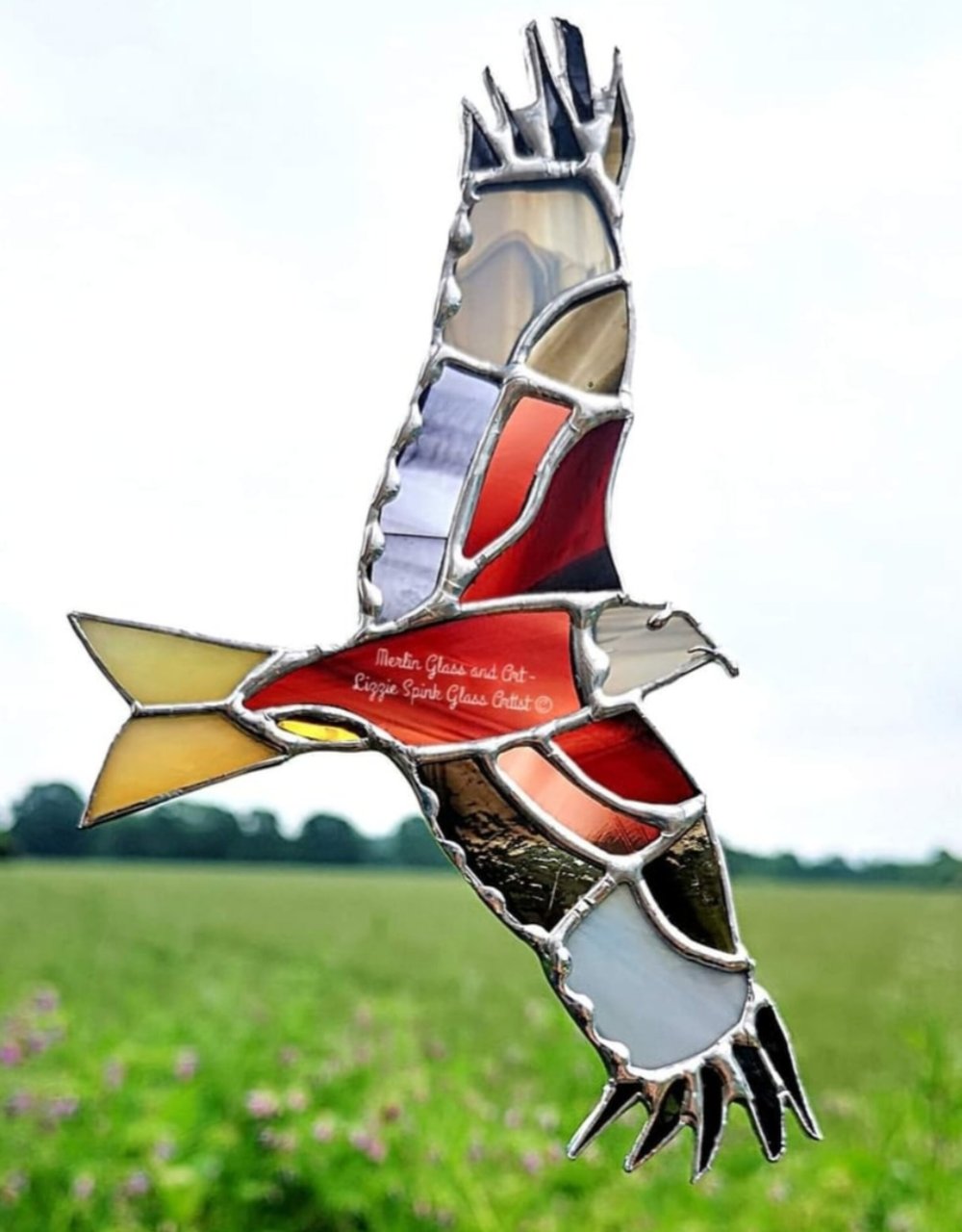 Image of Stained Glass Red Kite Decoration-indoor use only