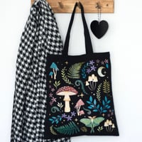 Image 1 of Dark Forest Print Polycotton Tote Bag