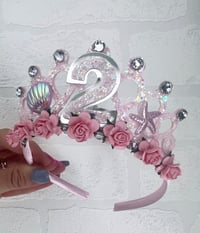 Image 1 of Mermaid birthday tiara crown In pinks & silver 