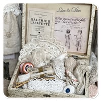 Image 3 of Vintage French wooden sewing box full of French lace and cotton