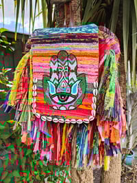 Image 2 of 4 Frill sari Bohemian Back Pack with adjustable leather strap