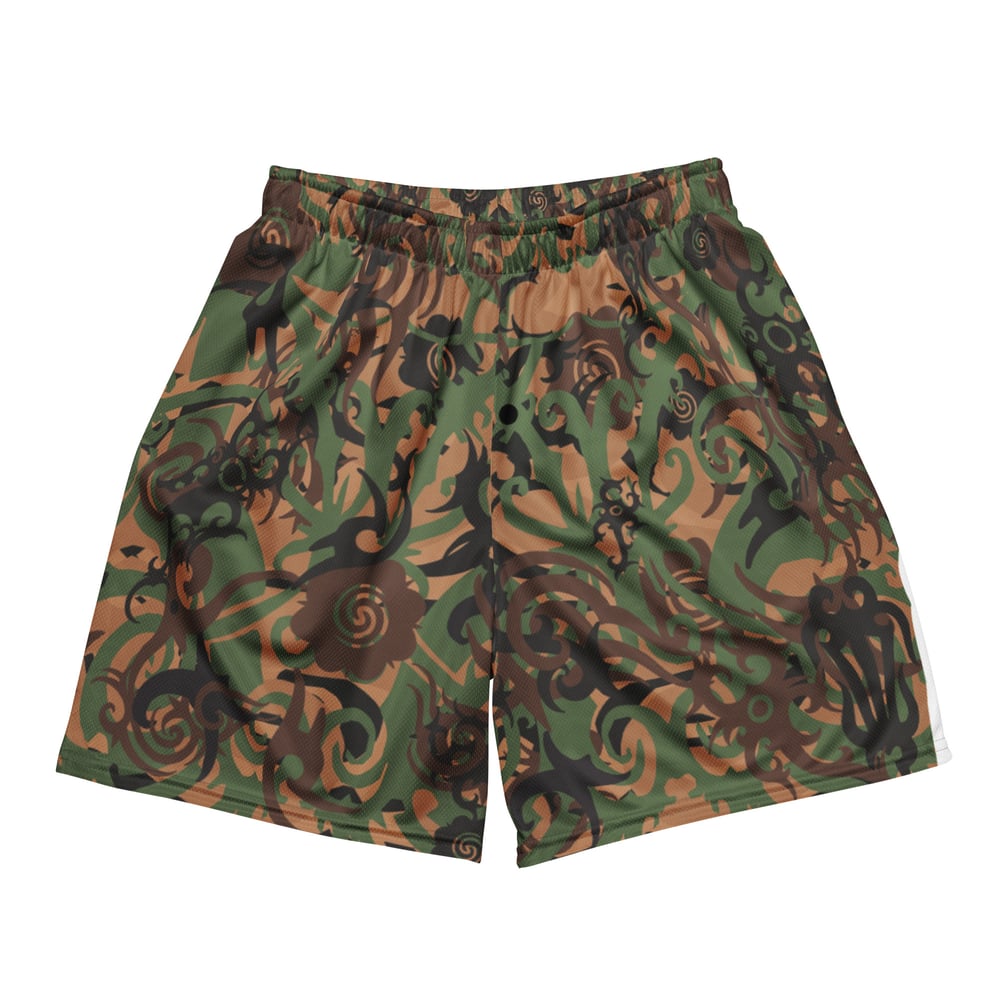 Borneo tribal camo mesh shorts