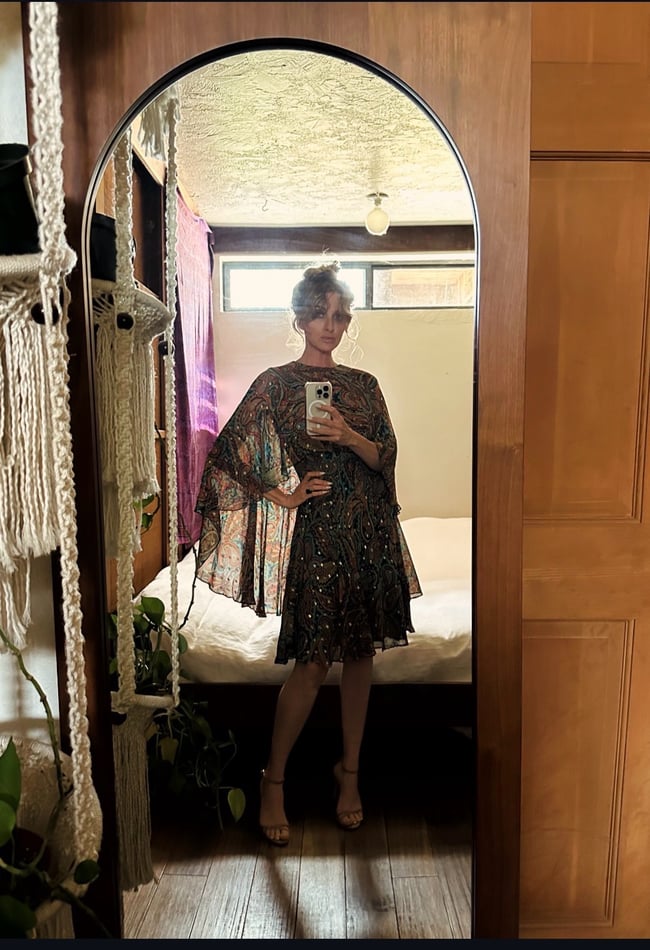 late 60s Oscar de la Renta boutique silk chiffon cape detail dress 