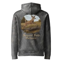 Image 1 of Deer Jumping Unisex Heavyweight Hoodie (Darkwood Tree Camo)