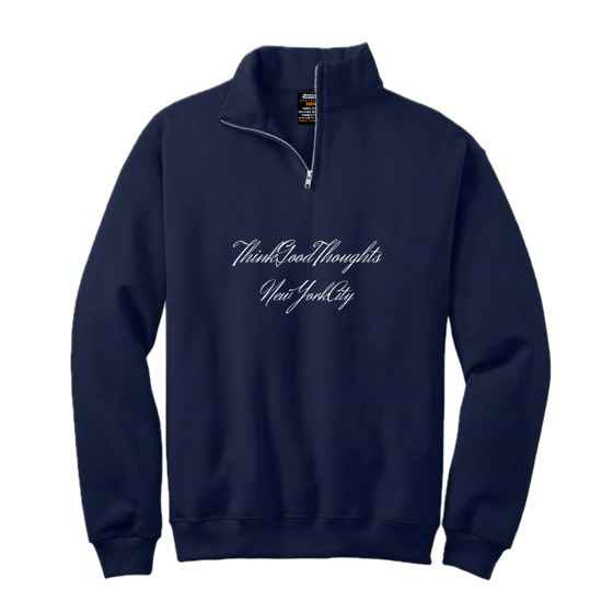 Image of Script Logo Quarter-Zip Sweatshirt - Navy 