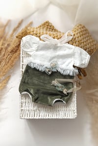 Image 1 of Newborn Photo Prop Set – Bodysuit & Headband – Alexandra (Army green -White)
