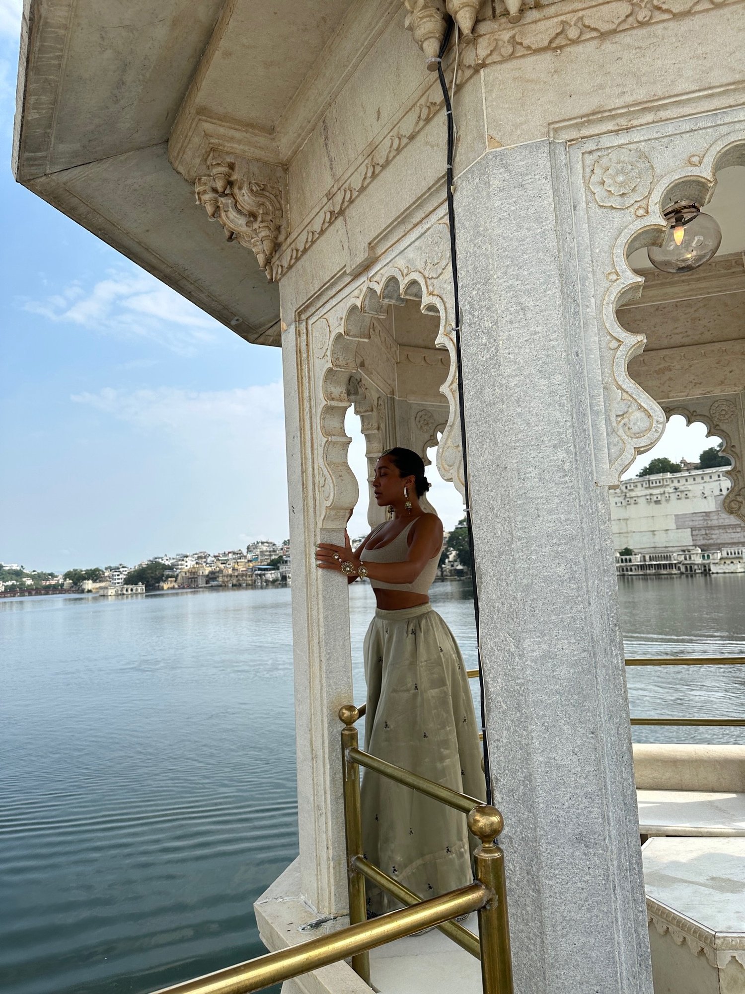 Image of SAGE GREEN SHIMMER LEHNGA WITH SEQUINS (M/L) 