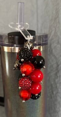 Image 4 of Red & Black Beaded Straw Bauble – Tumbler Straw Charm Accessory