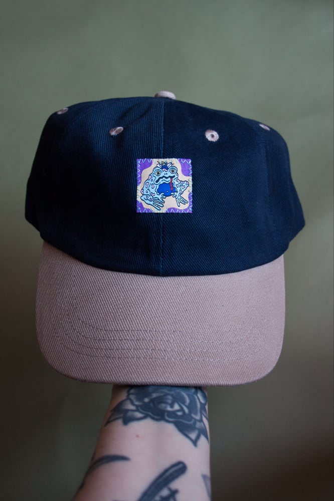 Image of Navy And Beige Psychedelic Frog Dad Cap