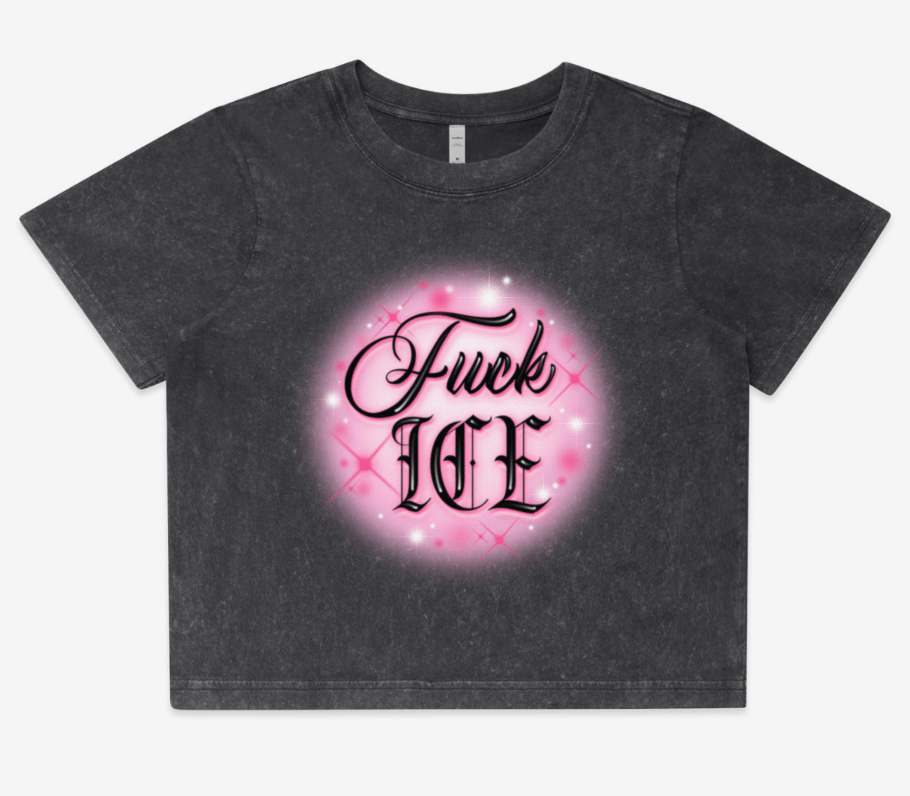 Image of PREORDER F*ck ICE Crop Tee (Black Stone Wash)