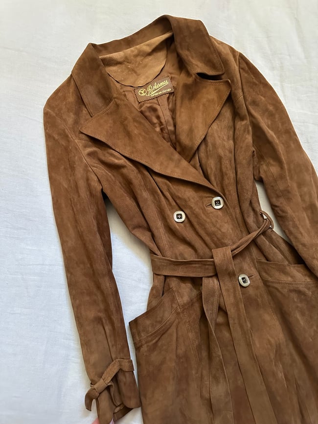 late 1960s softest suede belted trench coat jacket leather 