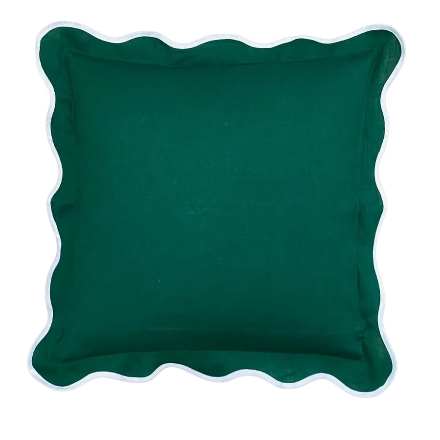 Image of Scallop Emerald Linen Cushion 