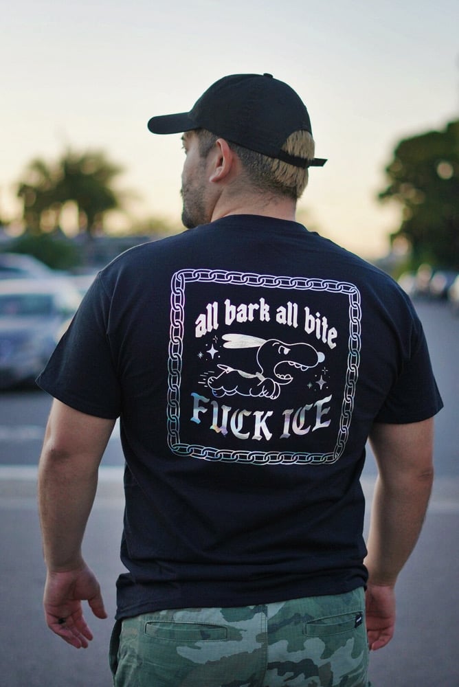 Image of All Bark All Bite Tee Silver on Black Tee (Pre-Order)