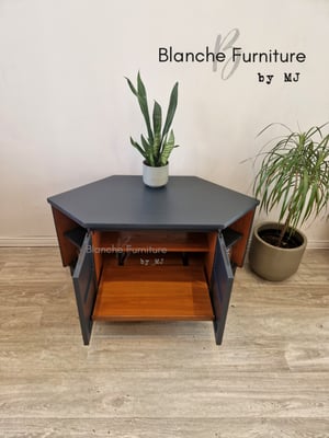 Image of TV / Media Stand with shelves and Cabinet doors in Grey, By Nathan
