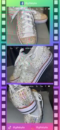 Image 1 of Blinged Low-Top Canvas Sneakers