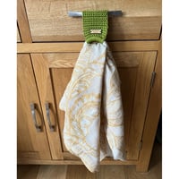 Image 3 of Crochet taupe tea towel/scarf holder