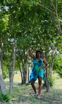 Patchwork Halter Mini Dress – Asymmetrical Hem 