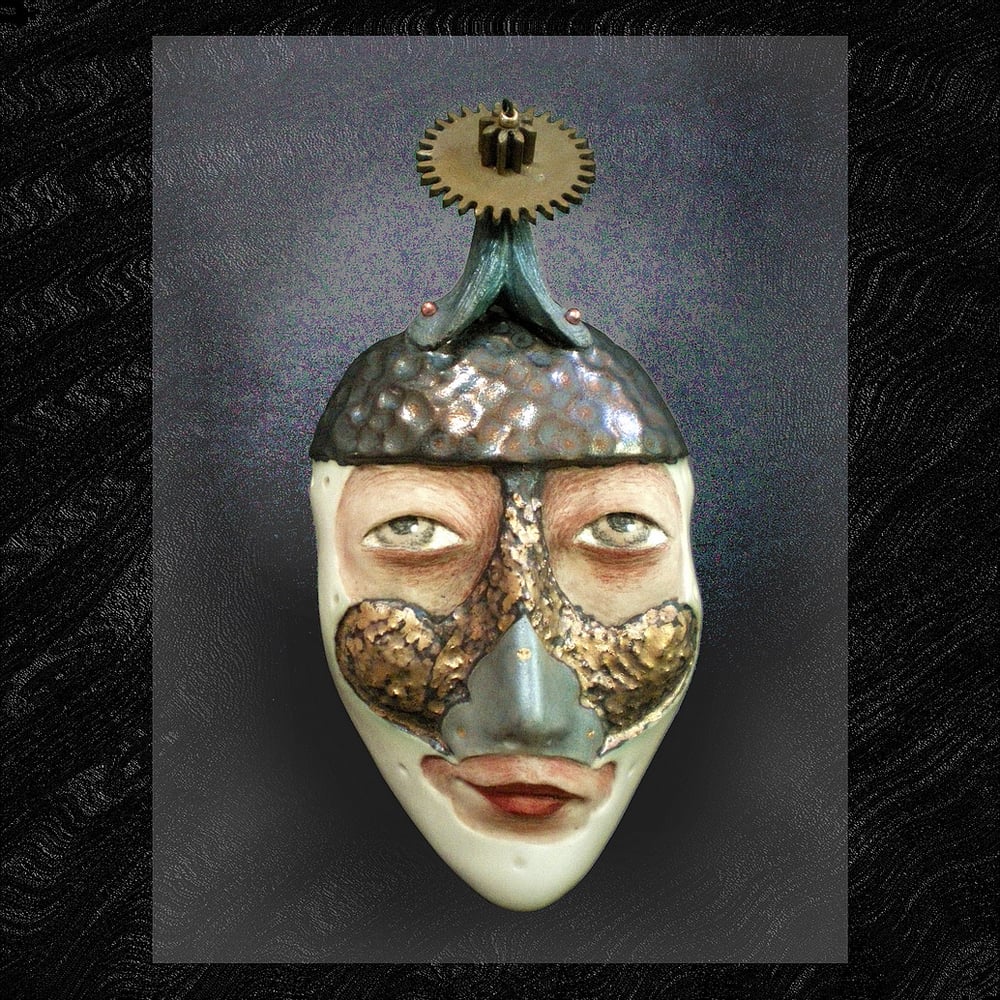 Image of Choose Your Battles - Mask Sculpture, Ceramic Face Pendant, Original Mask Art