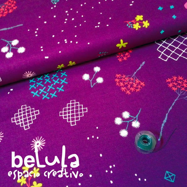 Image of Tela algodón patchwork: Flores púrpura Cotton and Steel