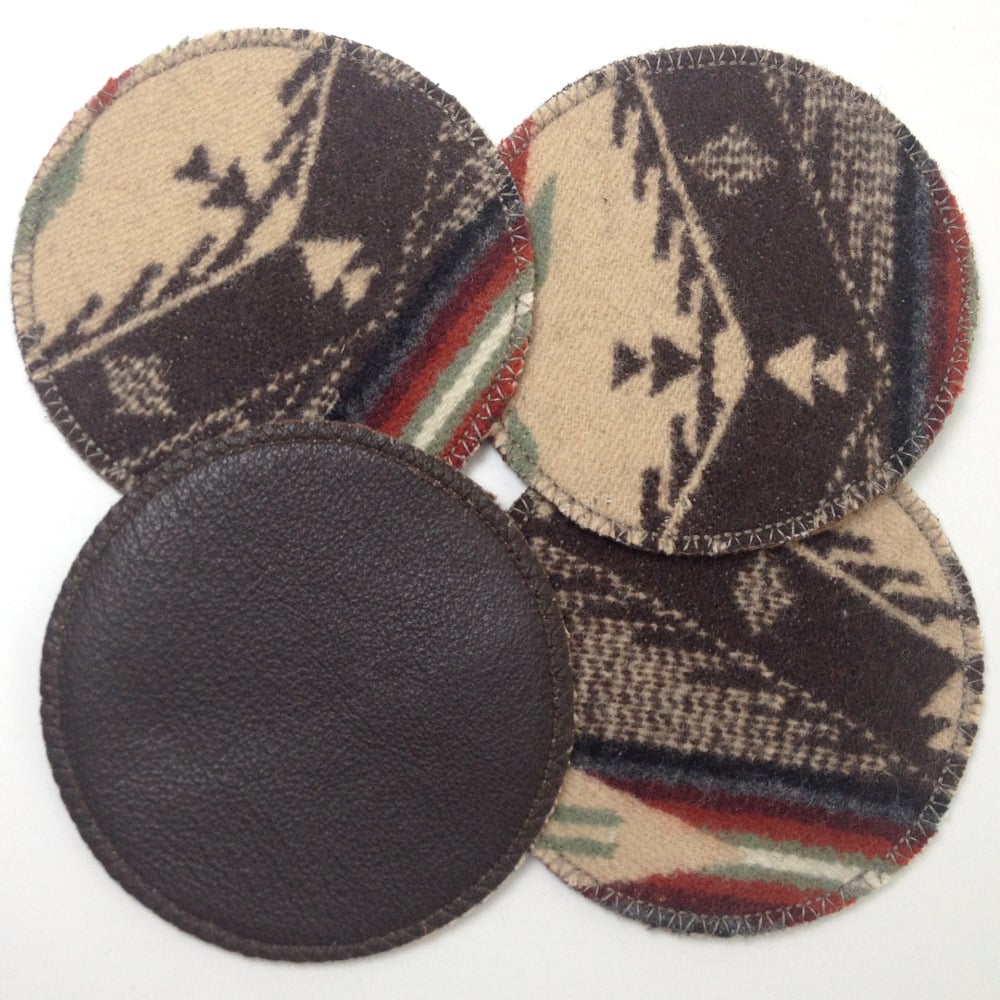 Image of Wool & Leather Coasters - Brown