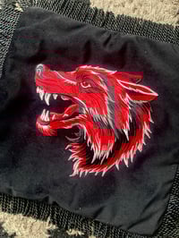 Image 2 of Red wolf black velvet with black tassel fringe cushion cover