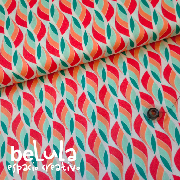 Image of Tela algodón patchwork: Hojas coral turquesa