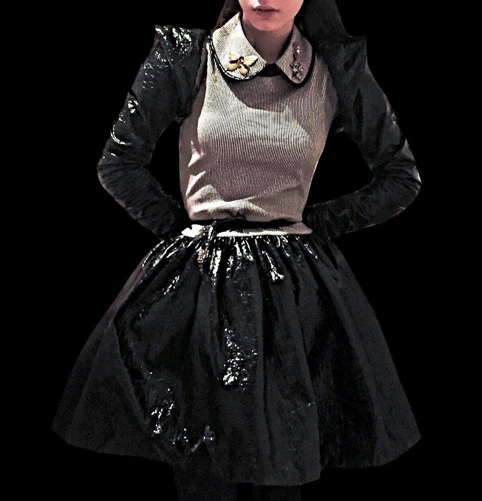 Image of Black Leather Stripe Ballerina