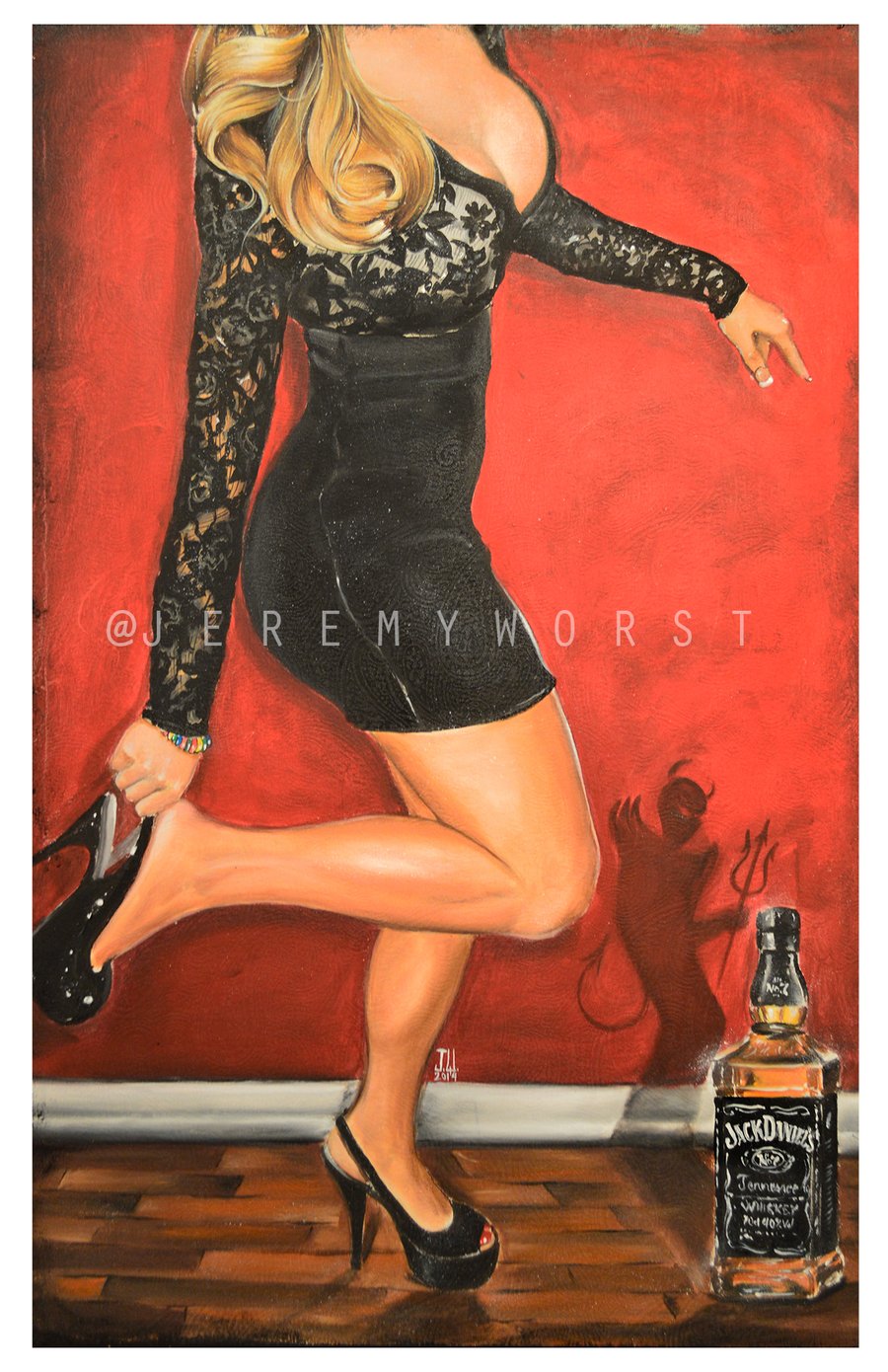 Image of JEREMY WORST Dancing with the Devil Again Artwork Signed Poster Print poster size jack daniels