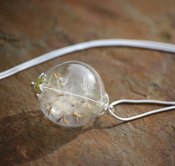 Sterling Silver Dandelion Seed 'Wish' Glass Necklace Charm - Laura Pettifar Designs