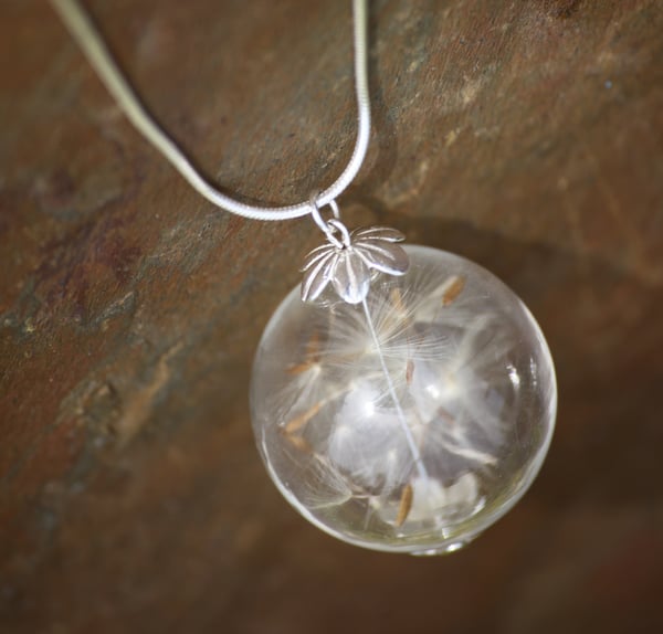 Sterling Silver Dandelion Seed 'Wish' Glass Necklace Charm - Laura Pettifar Designs