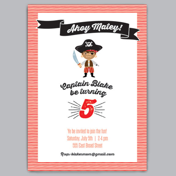 Image of Arrrr Matey Birthday Party Invitations + Envelopes