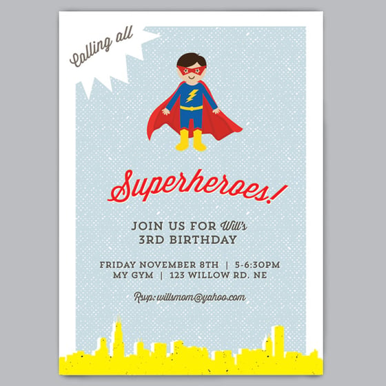 Image of Superhero Birthday Invitation + Envelopes
