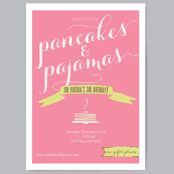 Image of Pancakes & Pajamas Birthday Party Invitations + Envelopes