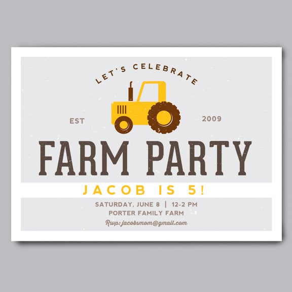 Image of Farm Party Birthday Invitation + Envelopes