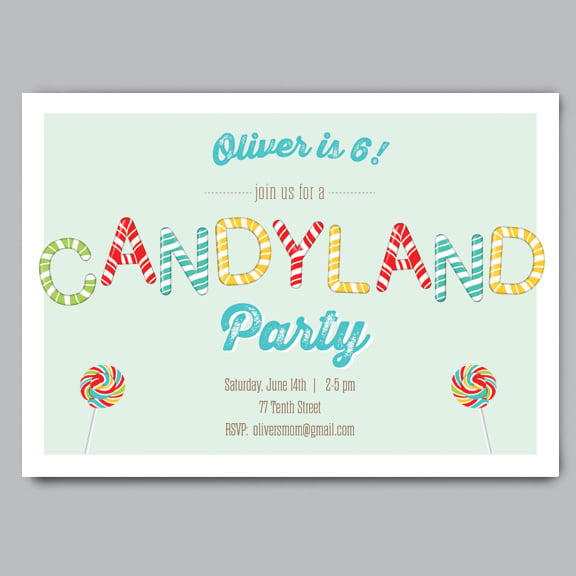 Image of Candy Land Birthday Party Invitation + Envelopes