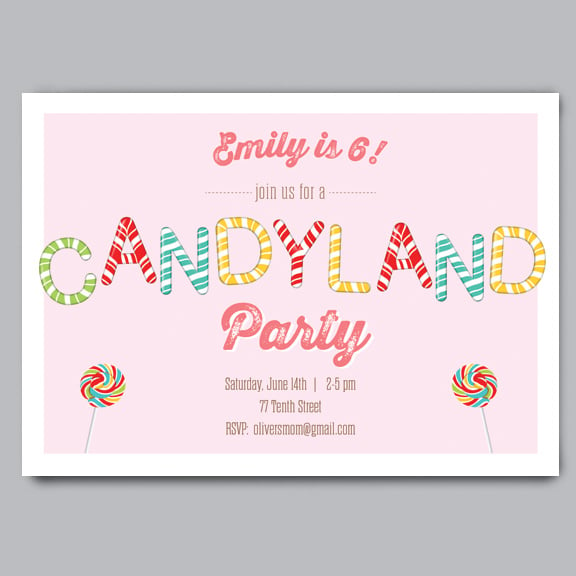 Image of Candy Land Birthday Party Invitation + Envelopes