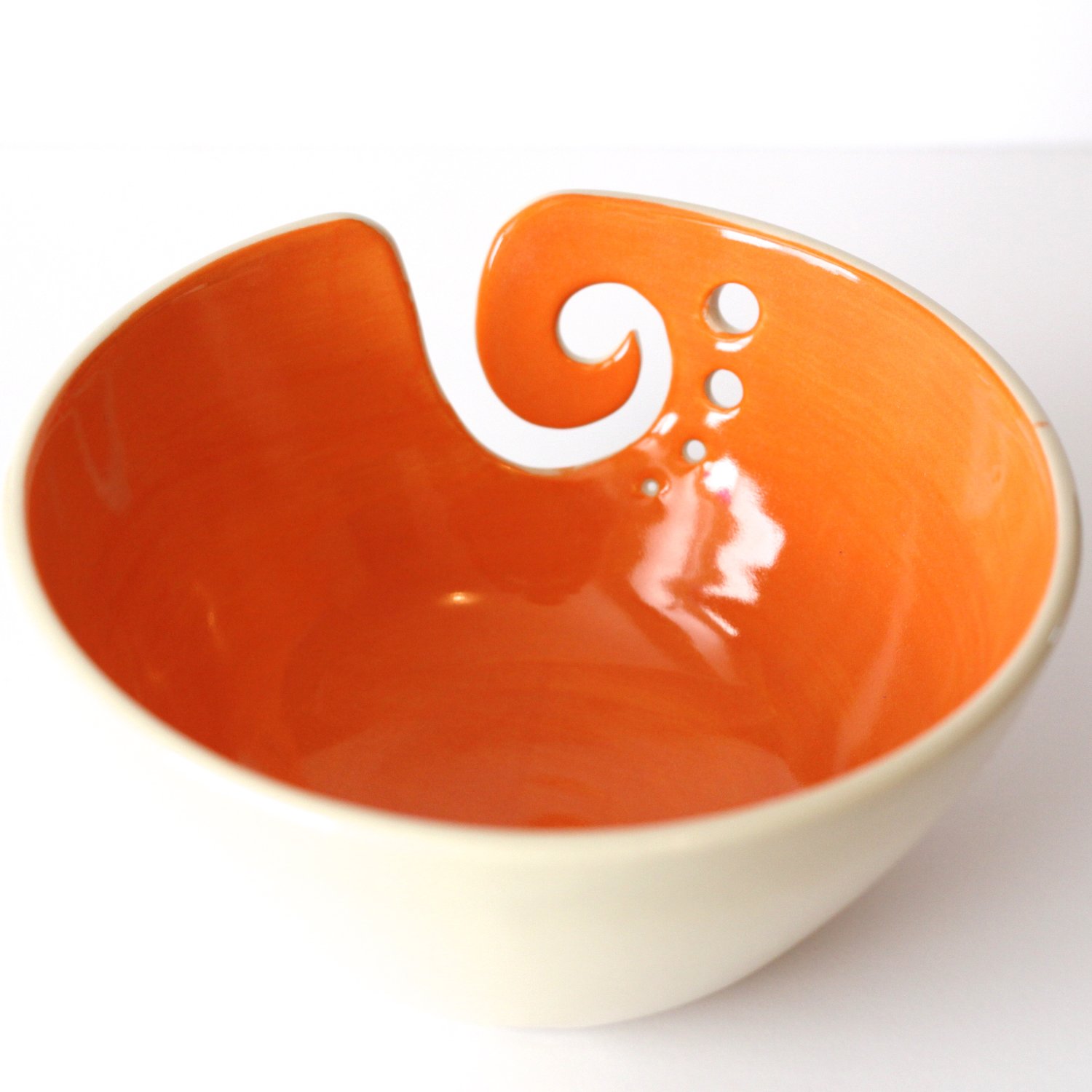 Image of Orange Yarn Bowl / Knitting Bowl /Orange and White Yarn Bowl / 6 inch Yarn Bowl / Ready to Ship