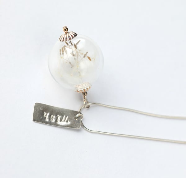 Sterling Silver Dandelion Seed Wish Necklace with Handstamped Charm - Laura Pettifar Designs