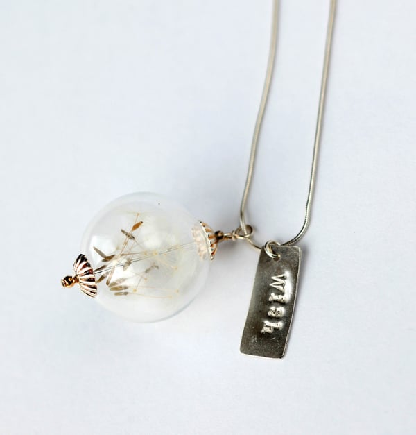 Sterling Silver Dandelion Seed Wish Necklace with Handstamped Charm - Laura Pettifar Designs